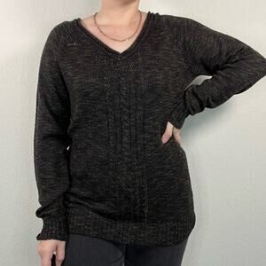 Vintage Keren Hart Black and Multi-color Variegated V-Neck Sweater